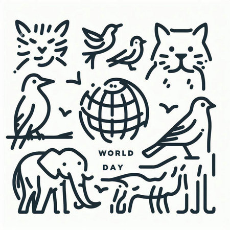 World Wildlife Day. Set of doodle icons. Vector illustration.の写真素材