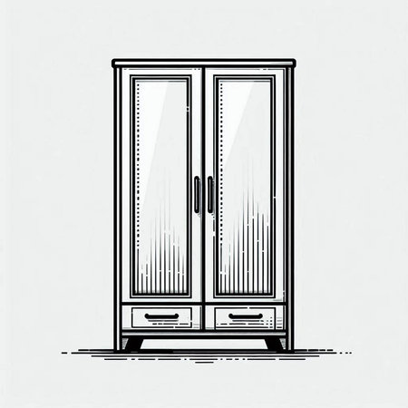 Cupboard. Vector illustration in sketch style. Black and white.