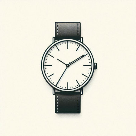 Wristwatch isolated on a white background. Black and white vector illustration.