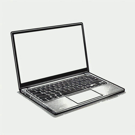Laptop computer with blank screen isolated on white background. Vector illustration.