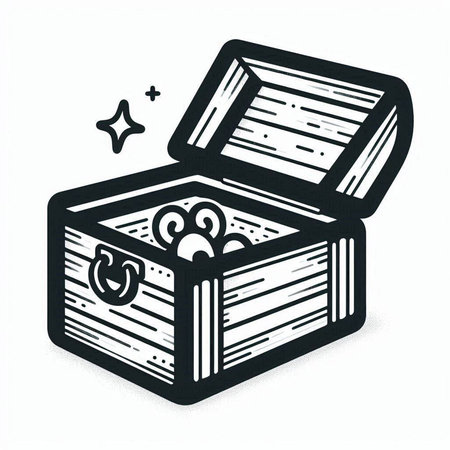 Treasure chest icon isolated on white background. Hand drawn vector illustration.