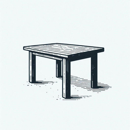 Wooden table and chair. Vector illustration of a sketch style.