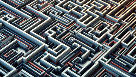 Abstract 3d rendering of chaotic maze. Creative background with maze.