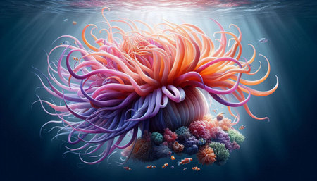 3d illustration of abstract background with sea anemone and corals