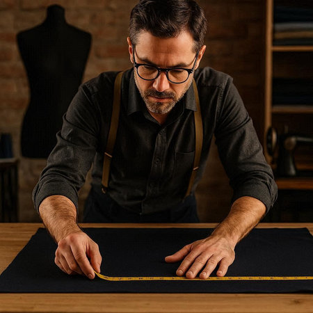 Fashion designer working on a new collection of clothes in his studio