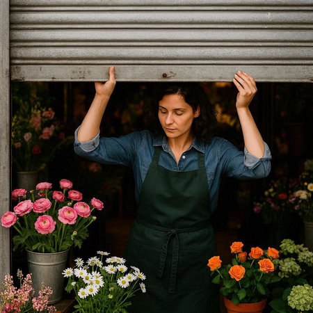 Portrait of a young woman florist in her flower shop