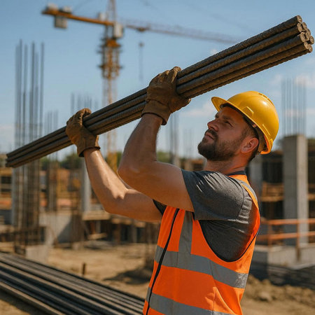 Portrait of a construction worker on the background of construction equipment.