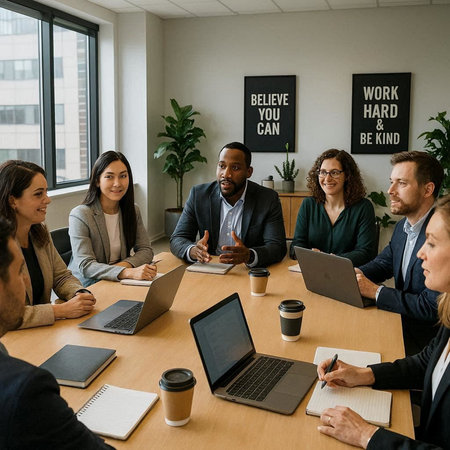 Group of multiethnic business people working together in a modern office