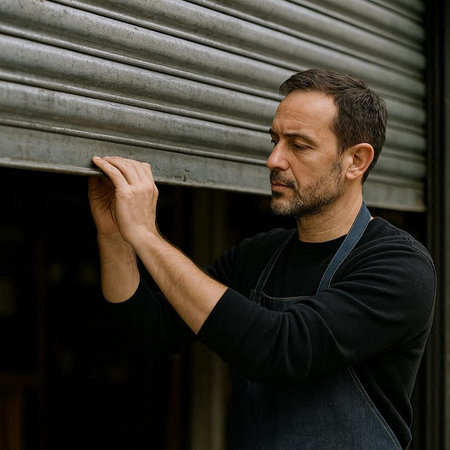 Portrait of a handsome mature man standing in front of a door