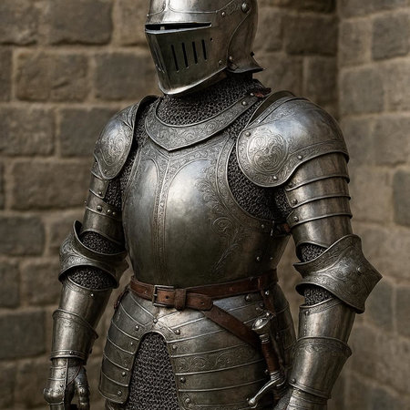 Armour of the medieval knight. Metal protection of the soldier against the weapon of the opponent