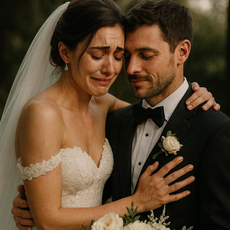 Beautiful bride and groom embracing and kissing in the park, wedding day