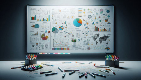 Computer screen with business charts and graphs on it. 3d rendering