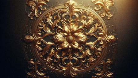 Vintage gold ornament on black background. 3d render illustration.