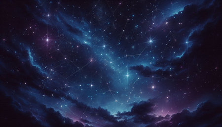 Stars in the night sky, nebula and galaxy. 3D rendering