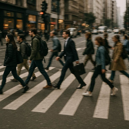 People on zebra crossing in London, England, United Kingdom.