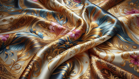 Fabric silk texture with a pattern in the style of baroque