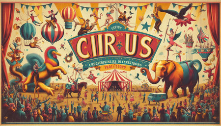 Vintage circus poster with circus theme. Illustration for your design