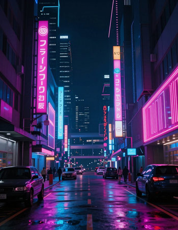 Night view of a street in the city of Seoul, South Korea