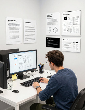 Handsome young man working at his desk in a modern office