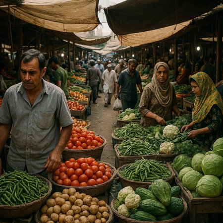 people at the vegetable market circa September 2014 in Fes.
