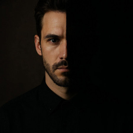 Portrait of a handsome young man with a beard on a dark background