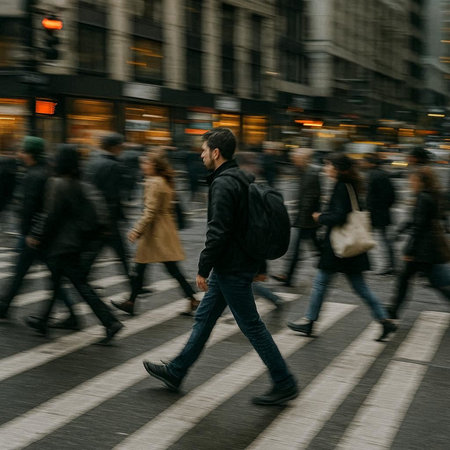 People walking in the city at rush hour, motion blur. Intentional motion blur