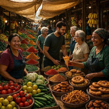 Unidentified people selling vegetables and fruits at the street market in Budapest.