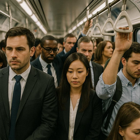 Business people in a subway train. Business people traveling by train.