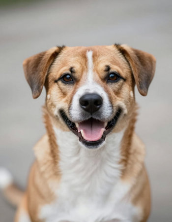 Portrait of a cute mixed breed dog with a funny expression.