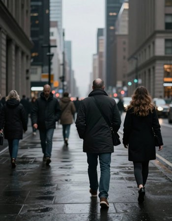 Group of people walking in the street in New York City, USA