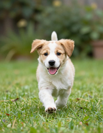 Adorable puppy of welsh corgi pembroke in the garden