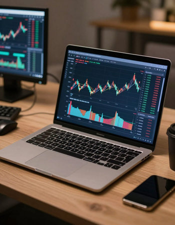 Laptop with stock market data on the screen. Stock market concept