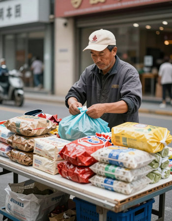Unidentified street vendor in Hong Kong. Hong Kong is one of the most densely populated areas in the world.