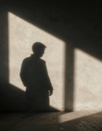 Silhouette of a man in front of a wall with shadow