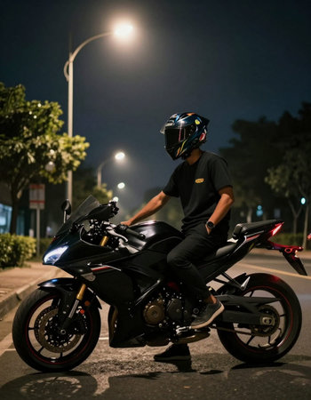 Unidentified rider on motorcycle at night.