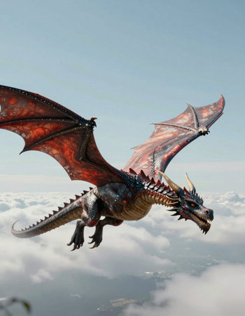 dragon flying above the clouds. 3d render. 3d illustration