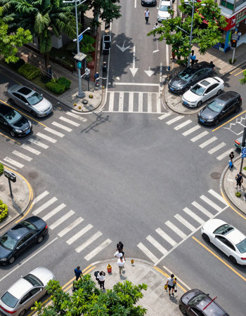 Top view of pedestrian crossing in Bangkok.