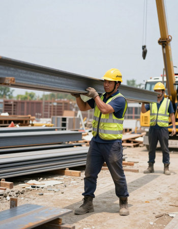 construction workers at a construction site on a sunny day in summer