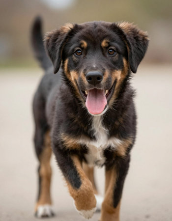 Portrait of a beautiful Rottweiler puppy in the nature