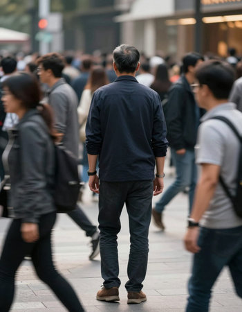 Unidentified Chinese man walking in Hong Kong.