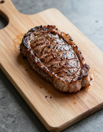 Grilled Tenderloin Steak on wooden cutting board.