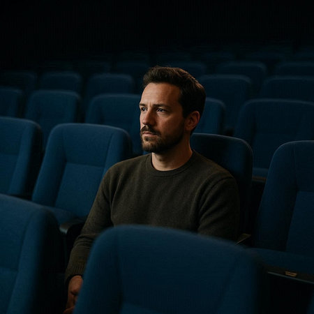 Portrait of a man sitting in an empty cinema auditorium.