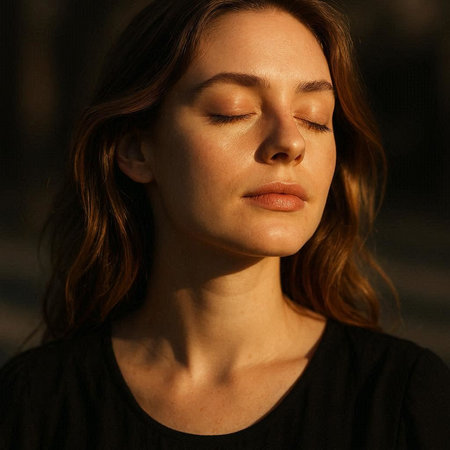 Portrait of a beautiful young woman with closed eyes outdoors at sunset