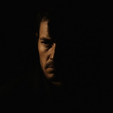 Portrait of a man in a dark room. Studio shot.