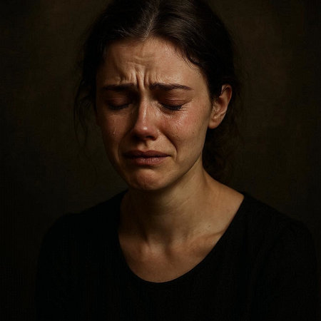 sad woman portrait on dark background, dramatic lighting, dark tone