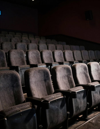 Rows of empty seats in a theater or cinema. Selective focus.