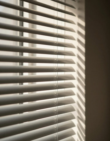 Blinds in the window. Shallow depth of field.