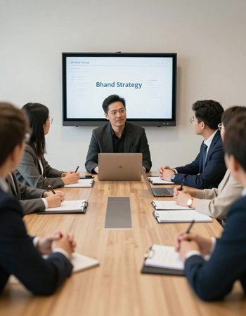 Business people attending a seminar in a conference room, focus on businessman