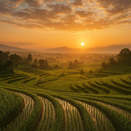 Rice terraces at sunrise in Chiangmai, Thailand