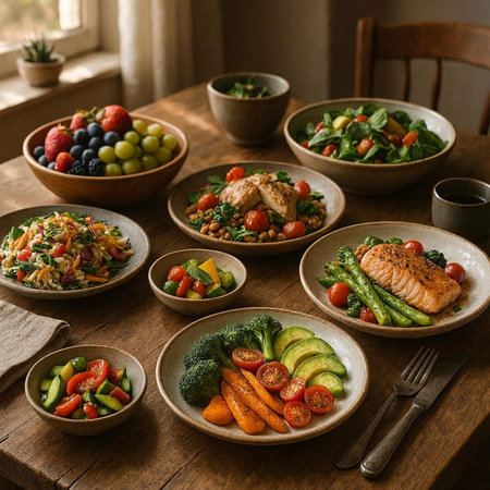 Healthy food on a wooden table. Healthy eating, dieting, vegetarian food concept
